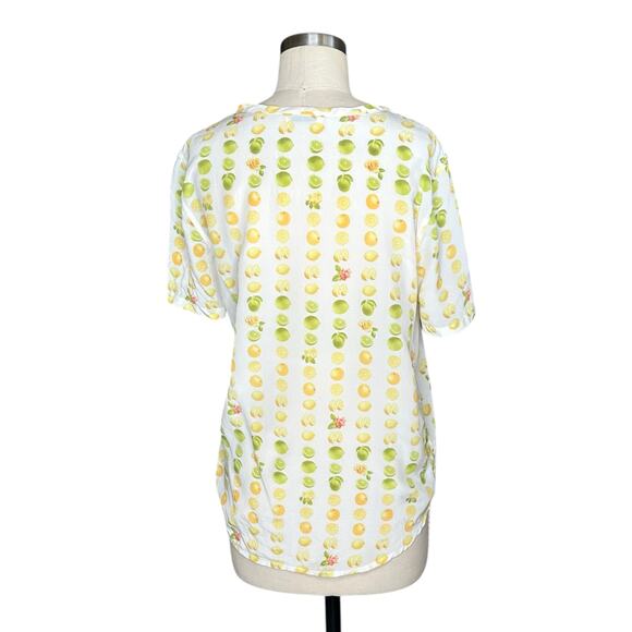 EQUIPMENT White Fruit Lemon Lime Patterned Silk Blouse Women's Size Medium - Picture 3 of 6